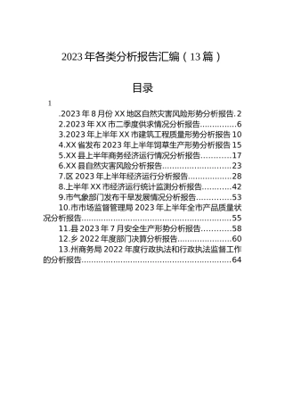 2023年各类分析报告汇编（13篇）