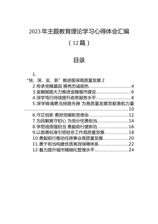 2023年主题教育理论学习心得体会汇编（12篇）