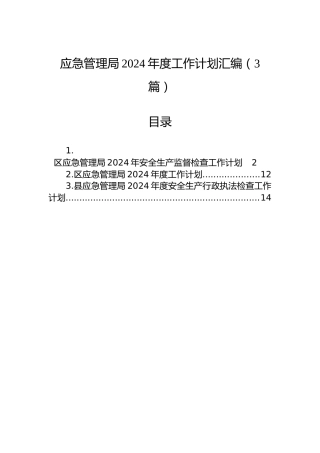 应急管理局2024年度工作计划汇编（3篇）