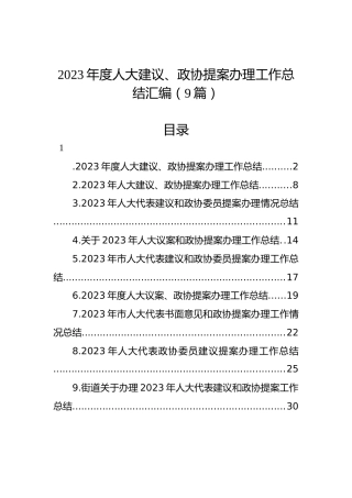 2023年度人大建议、政协提案办理工作总结汇编（9篇）