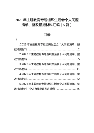 2023年主题教育组织生活会个人问题清单、整改措施材料汇编（5篇）