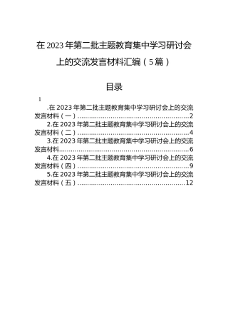 在2023年第二批主题教育集中学习研讨会上的交流发言材料汇编（5篇）