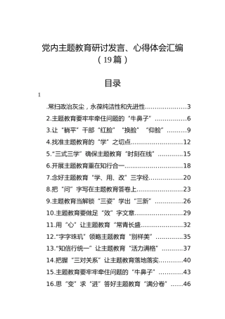 党内主题教育研讨发言、心得体会汇编（19篇）