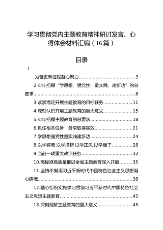 学习贯彻党内主题教育精神研讨发言、心得体会材料汇编（16篇）