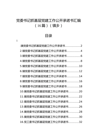 党委书记抓基层党建工作公开承诺书汇编（16篇）（镇乡）