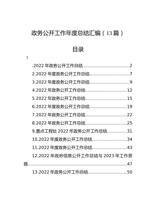 政务公开工作年度总结汇编（13篇）