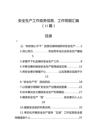 安全生产工作政务信息、工作简报汇编（11篇）