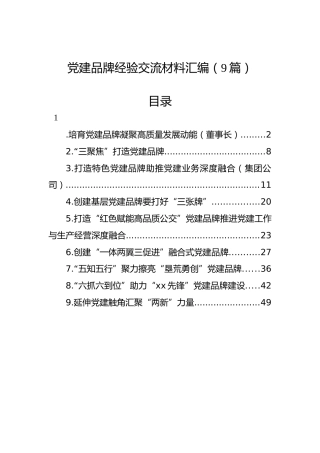 党建品牌经验交流材料汇编（9篇）