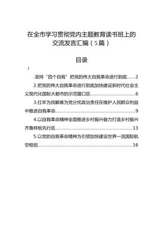 在全市学习贯彻党内主题教育读书班上的交流发言汇编（5篇）