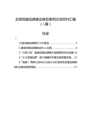 支部党建品牌建设典型案例交流材料汇编（5篇）