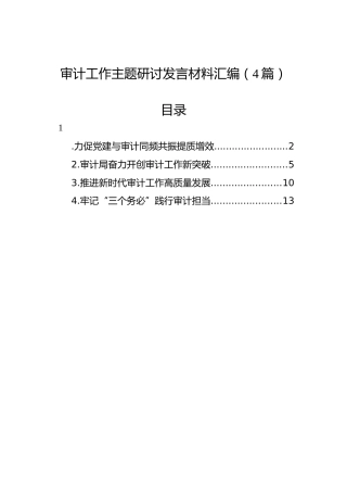 审计工作主题研讨发言材料汇编（4篇）