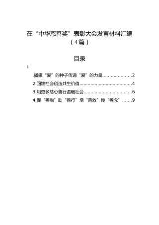 在“中华慈善奖”表彰大会发言材料汇编（4篇）
