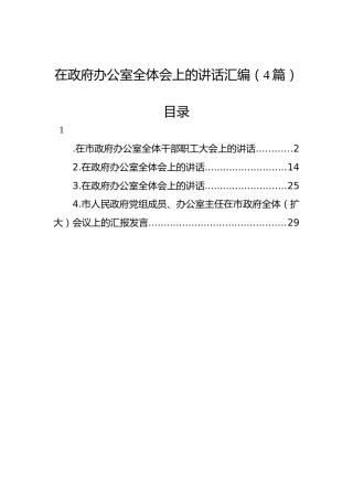 在政府办公室全体会上的讲话汇编（4篇）