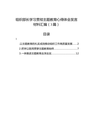 组织部长学习贯彻主题教育心得体会发言材料汇编（3篇）