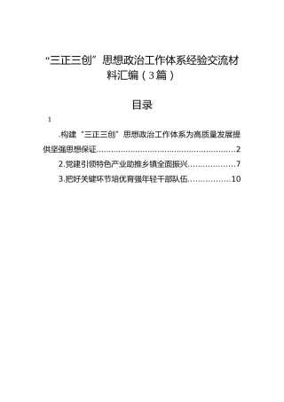 “三正三创”思想政治工作体系经验交流材料汇编（3篇）