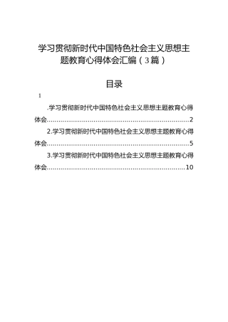 学习贯彻新时代中国特色社会主义思想主题教育心得体会汇编（3篇）