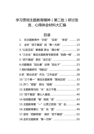 学习贯彻主题教育精神（第二批）研讨发言、心得体会材料大汇编