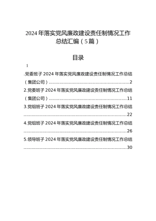 2024年落实党风廉政建设责任制情况工作总结汇编（5篇）