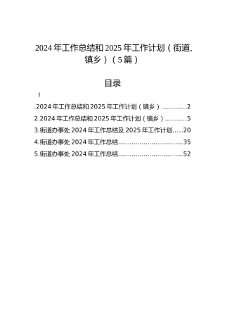 2024年工作总结和2025年工作计划（街道、镇乡）（5篇）