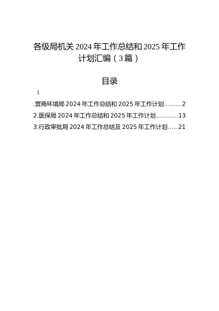各级局机关2024年工作总结和2025年工作计划汇编（3篇）