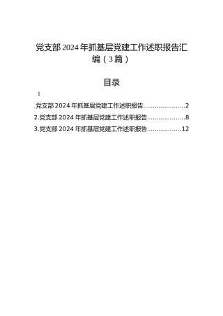 党支部2024年抓基层党建工作述职报告汇编（3篇）