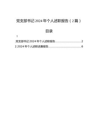 党支部书记2024年个人述职报告（2篇）