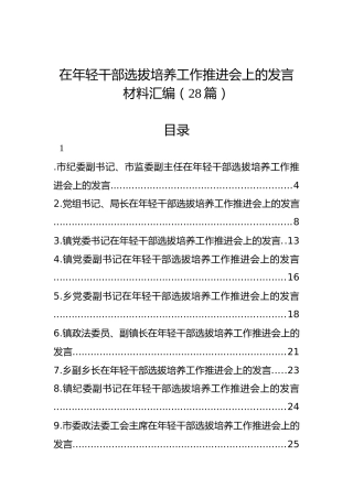 在年轻干部选拔培养工作推进会上的发言材料汇编（28篇）