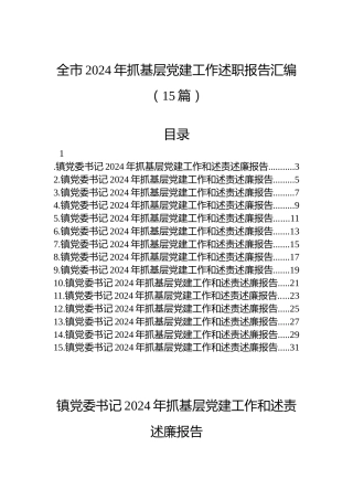 全市2024年抓基层党建工作述职报告汇编（15篇）