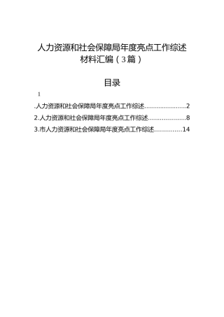 人力资源和社会保障局年度亮点工作综述材料汇编（3篇）