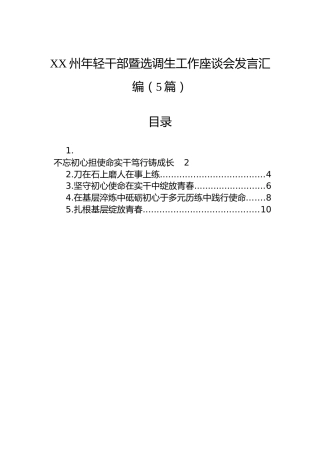XX州年轻干部暨选调生工作座谈会发言汇编（5篇）