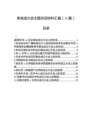 各类成大会主题讲话材料汇编（11篇）