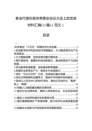 参会代表在政协常委会会议大会上的发言材料汇编（13篇）