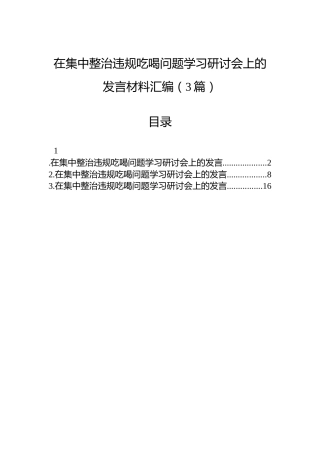 在集中整治违规吃喝问题学习研讨会上的发言材料汇编（3篇）