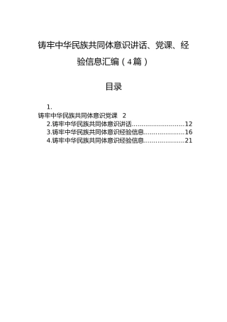 铸牢中华民族共同体意识讲话、党课、经验信息汇编（4篇）