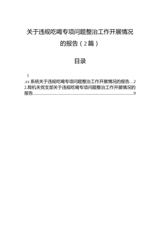 关于违规吃喝专项问题整治工作开展情况的报告（2篇）