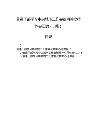 普通干部学习中央城市工作会议精神心得体会汇编（3篇）