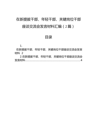 在新提拔干部、年轻干部、关键岗位干部座谈交流会发言材料汇编（2篇）