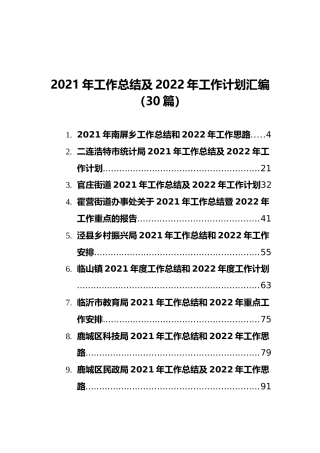 2021年工作总结及2022年工作计划汇编（30篇）(2)