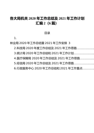 各大局机关2020年工作总结及2021年工作计划汇编2（6篇）