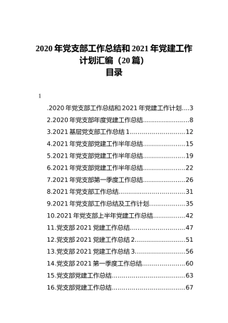 2020年党支部工作总结和2021年党建工作计划汇编（20篇）
