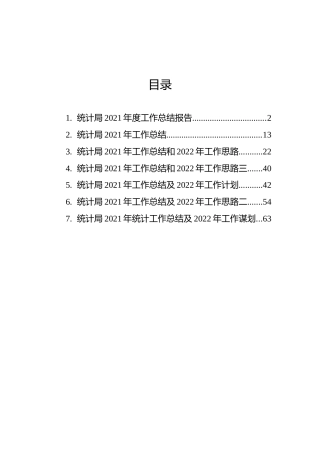统计局2021年工作总结及2022年工作计划汇编（7篇）