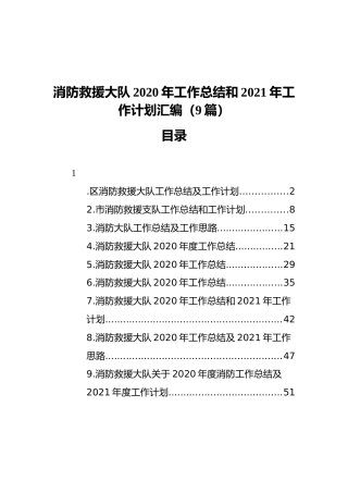 消防救援大队2020年工作总结和2021年工作计划汇编（9篇）