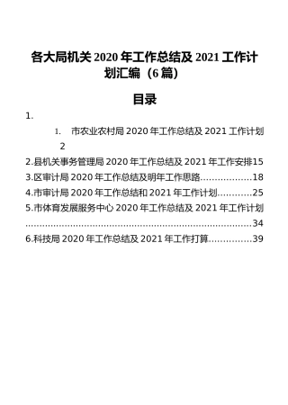 各大局机关2020年工作总结及2021工作计划汇编（6篇）