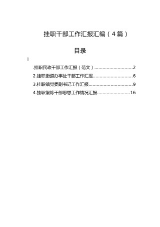 挂职干部工作汇报汇编（4篇）