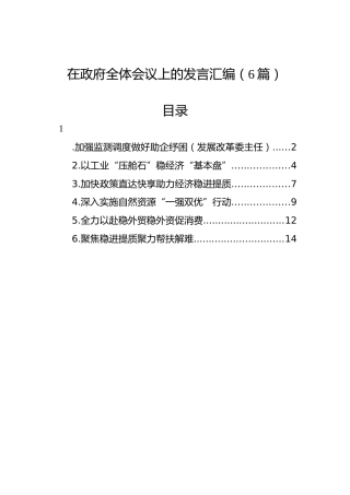 2022年在政府全体会议上的发言汇编（6篇）