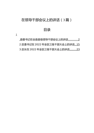 2022年在领导干部会议上的讲话（3篇）