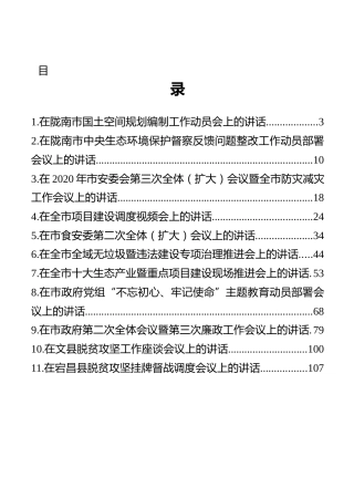 陇南市市委副书记，市长崔景瑜讲话汇编（11篇）
