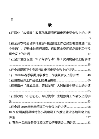 德宏傣族景颇族自治州州长卫岗讲话汇编（11篇）
