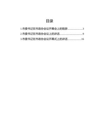 市委书记在政协上的讲话汇编（3篇）