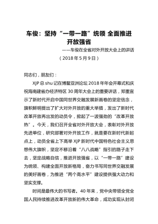 车俊：在全省对外开放大会上的讲话